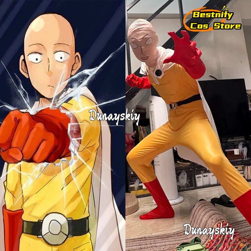 Women'S Red Accessories - Saitama MAN Cosplay Jumpsuit Kostuum {Bestnify